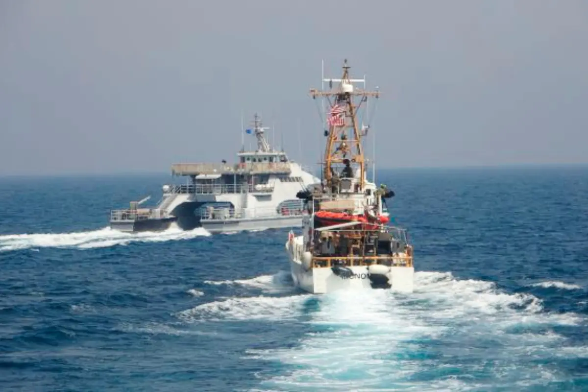 Iranian Revolutionary Guard vessel cut in front of the U.S. Coast Guard ship USCGC Monomoy in the Persian Gulf.| Photo: AP