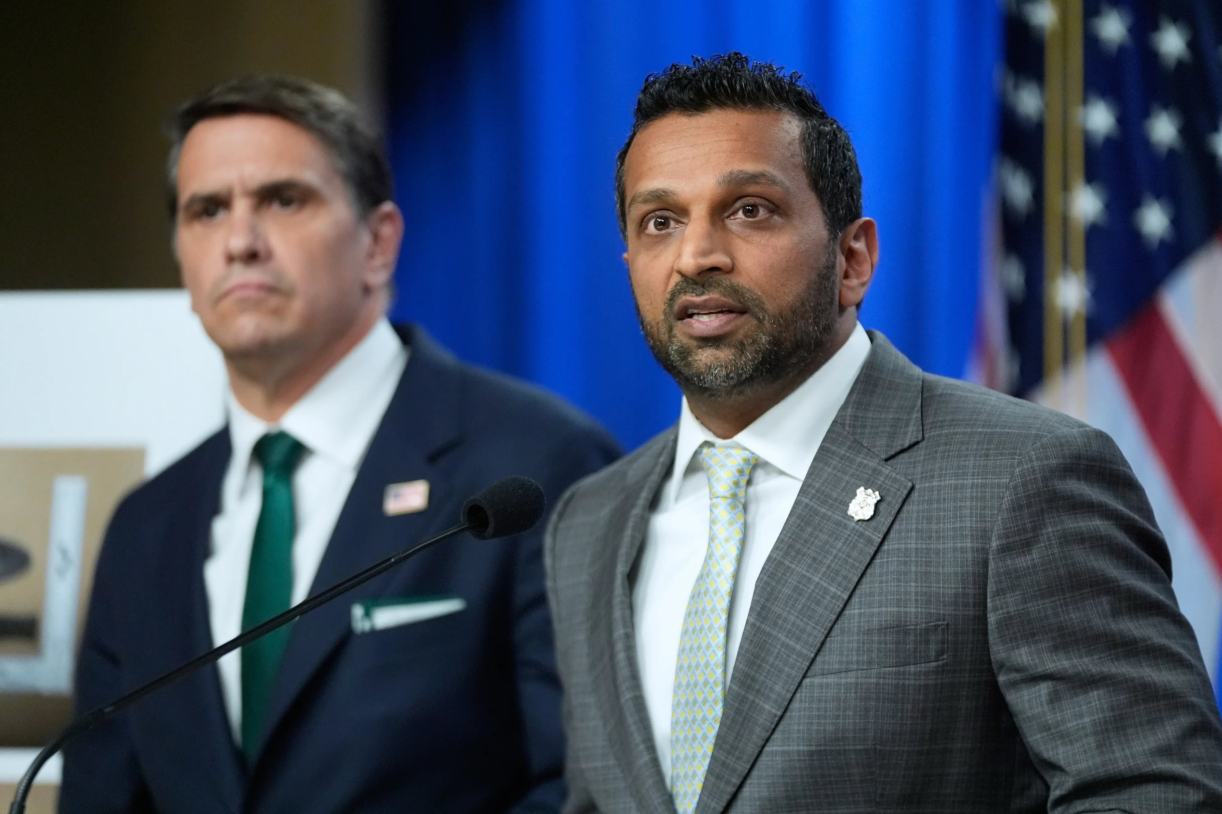 Acting Attorney General Todd Blanche and FBI Director Kash Patel speak during a news conference at the Department of Justice, on Monday April 27, 2026, in Washington, following the initial appearance in federal court of the suspected White House Correspondents Dinner gunman, Cole Tomas Allen of Torrance, California. | Photo: AP