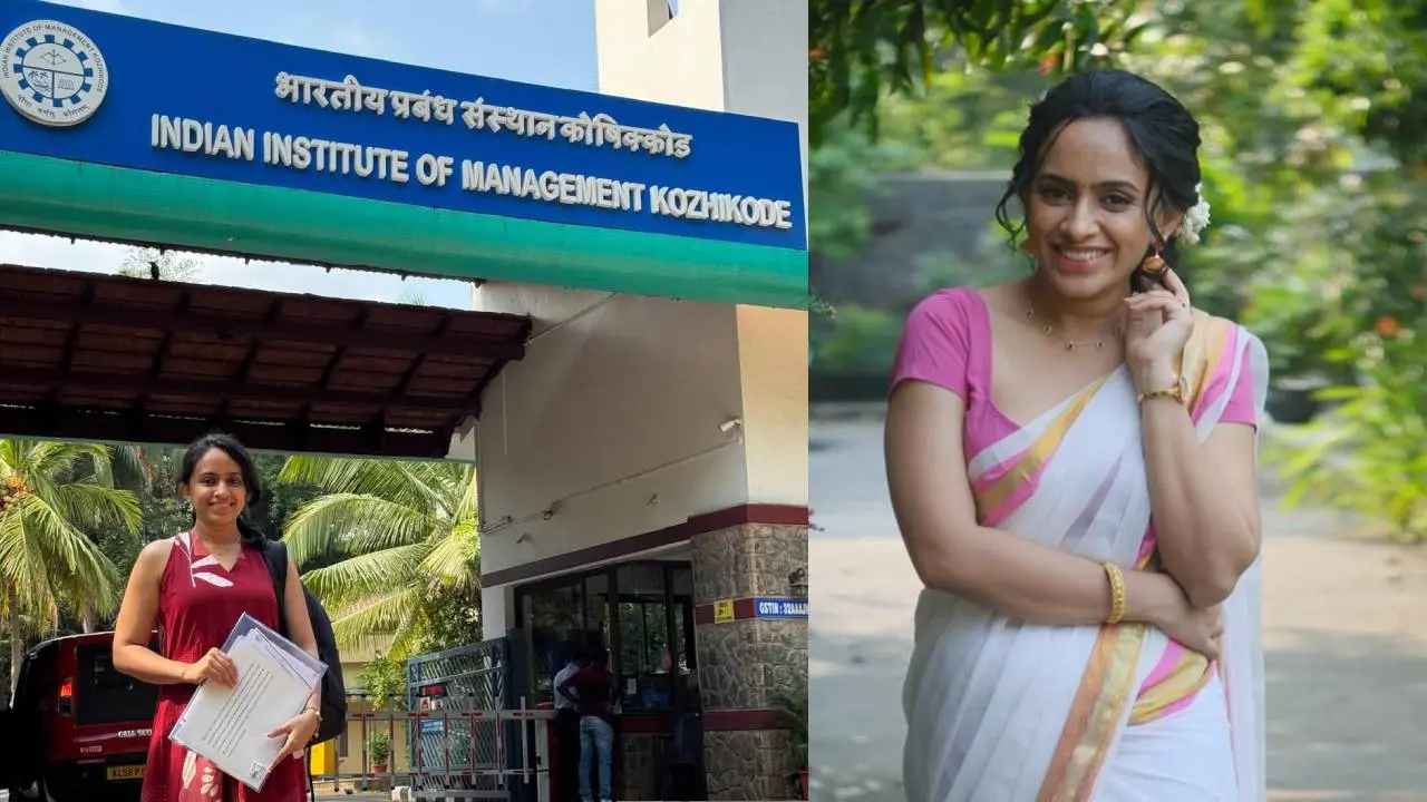 ദീപ്തി ജനാർദനൻ ഐഐഎം കോഴിക്കോട് കാമ്പസിനു മുമ്പിൽ| ഫോട്ടോ: Instagram/@Deepthi Janardhan