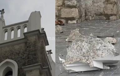 ശക്തമായ ഇടിമിന്നൽ; കോതമംഗലം സെന്റ് ജോർജ് കത്തീഡ്രലിന്റെ മുകൾഭാഗം അടർന്നുവീണു