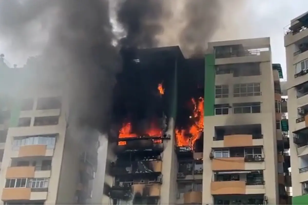 A massive fire has broken out at Gaur Green Avenue in Abhay Khand, Indirapuram, Ghaziabad | ANI