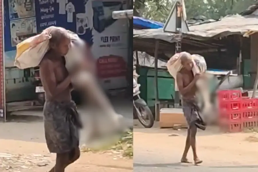 Odisha man carrying the remains of his sister