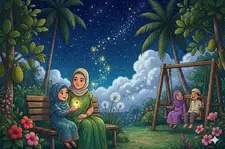 ആകാശത്തിലേക്ക് പറത്തിവിടുന്ന മിന്നാമിന്നികൾ നക്ഷത്രങ്ങളും അപ്പൂപ്പൻ താടികൾ മേഘങ്ങളുമാണത്രെ!