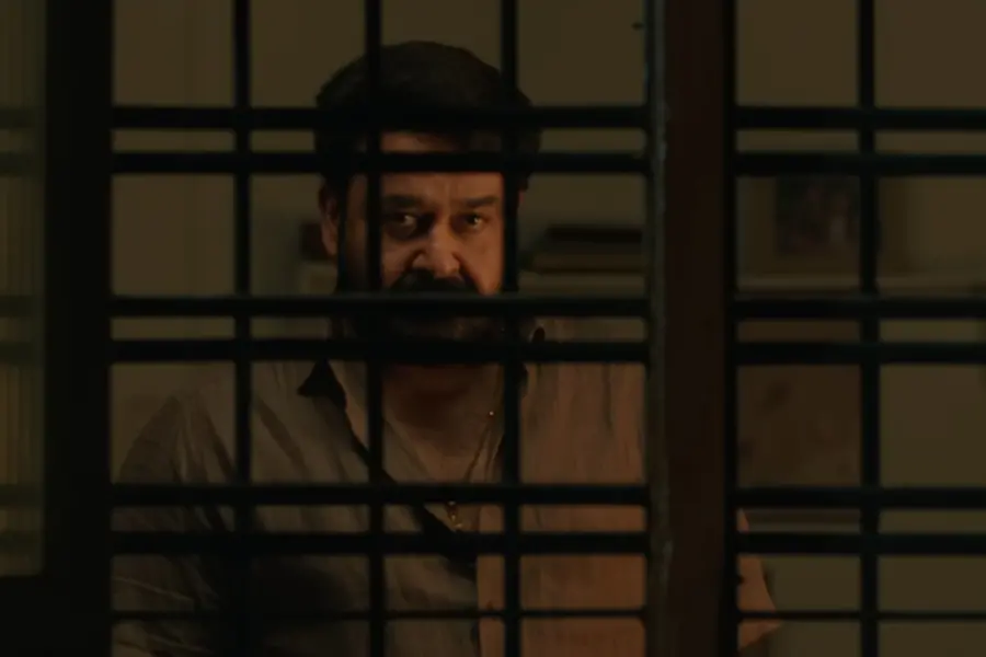 A still from the Drishyam 3 teaser showing Mohanlal as Georgekutty, creating a sense of suspense and mystery