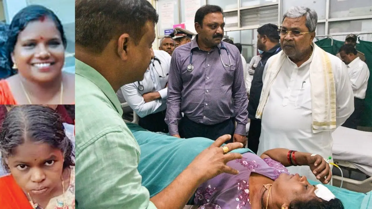അപകടത്തിൽ മരിച്ച സ്മിത, ലത. പരിക്കേറ്റവരെ ബൗറിങ് ആശുപത്രിയിൽ മുഖ്യമന്ത്രി സിദ്ധരാമയ്യ സന്ദർശിക്കുന്നു.
