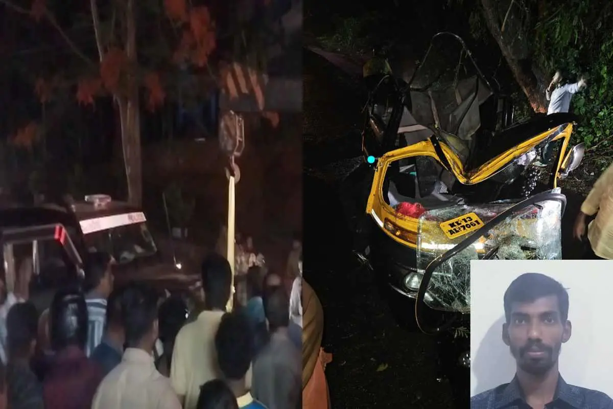 അപകടത്തില്പ്പെട്ട വാഹനങ്ങള്. ഇന്സെറ്റില് മരിച്ച രാജു