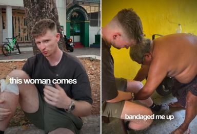 കാലിലെ മുറിവ് സൗജന്യമായി വെച്ചുകെട്ടി, ഇന്ത്യക്കാരുടെ സ്നേഹത്തിൽ അമ്പരന്ന് വിദേശ സഞ്ചാരി