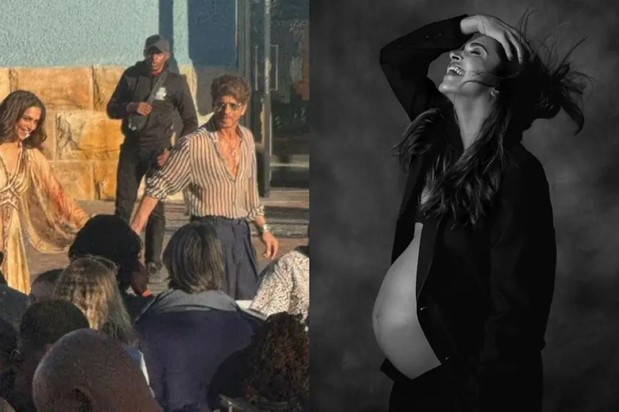 Actress Deepika Padukone and Shah Rukh Khan captured at the shooting location in Cape Town, South Africa, amid news of Deepika's second pregnancy