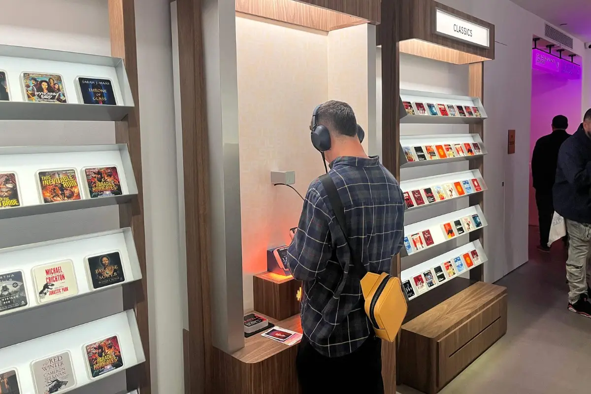 A customer shops at the Audible Story House in New York