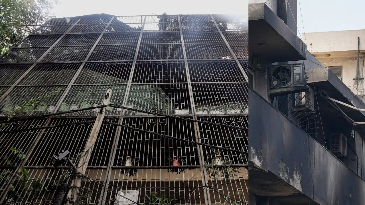 തീപ്പിടിത്തം നടന്ന കെട്ടിടം | Photos: ANI, PTI