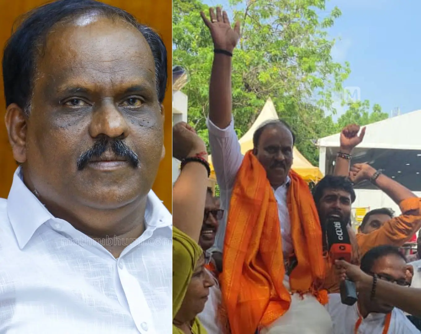 ബി.ബി. ഗോപകുമാർ, പ്രവർത്തകർ ഗോപകുമാറിനെ എടുത്തിയർത്തിയപ്പോൾ | Photo: Mathrubhumi