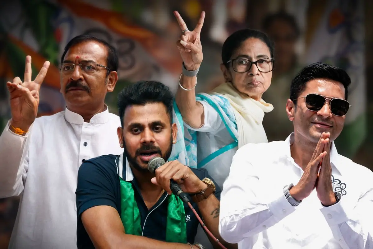 TMC leaders Manoj Tewari, Mamata Banerjee, Riju Dutta and Abhishek Banerjee amid growing internal unrest following the party's crushing defeat in the Bengal Assembly polls.