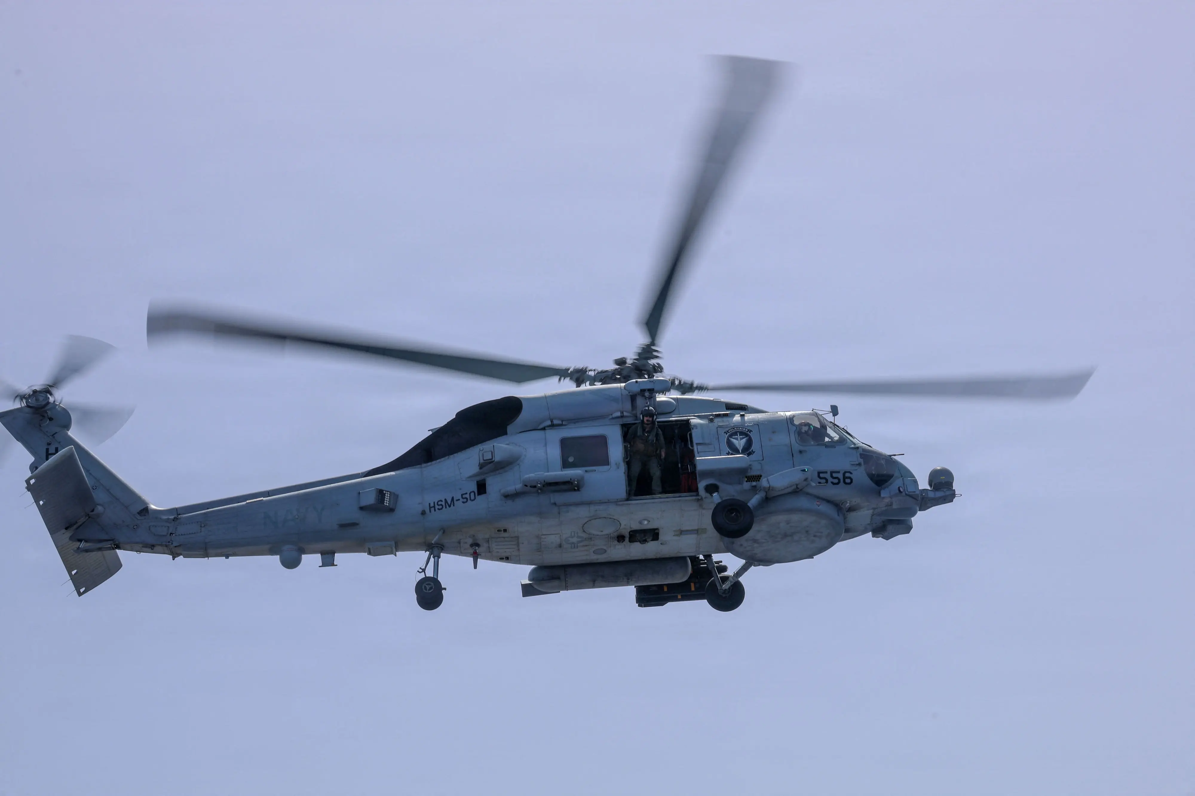 An MH-60R Sea Hawk helicopter, assigned to Helicopter Maritime Strike Squadron (HSM) 50, taking off from the flightdeck of Arleigh Burke-class guided-missile destroyer USS Thomas Hudner (DDG 116) | Photo: AFP