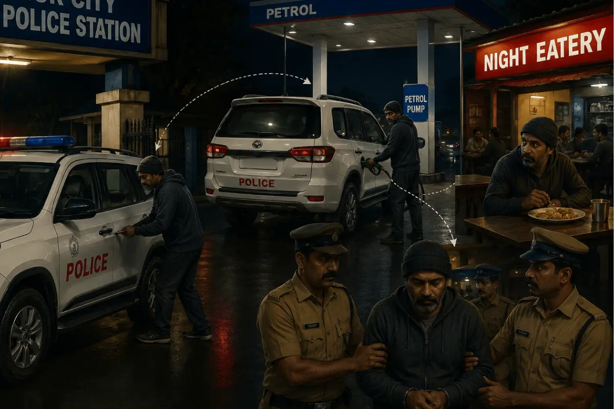 Thief steals police SUV from station, stops for fuel and midnight snacks in Kannur | AI Generated Image