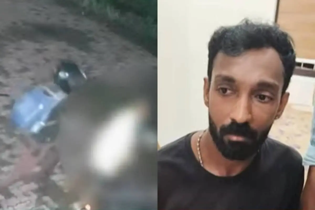 ചുറ്റികകൊണ്ട് തലയ്ക്കടിക്കുന്നതിന്റെ സി.സി.ടി.വി. ദൃശ്യം, പ്രതി സിറിൽ | ഫോട്ടോ - മാതൃഭൂമി ന്യൂസ്