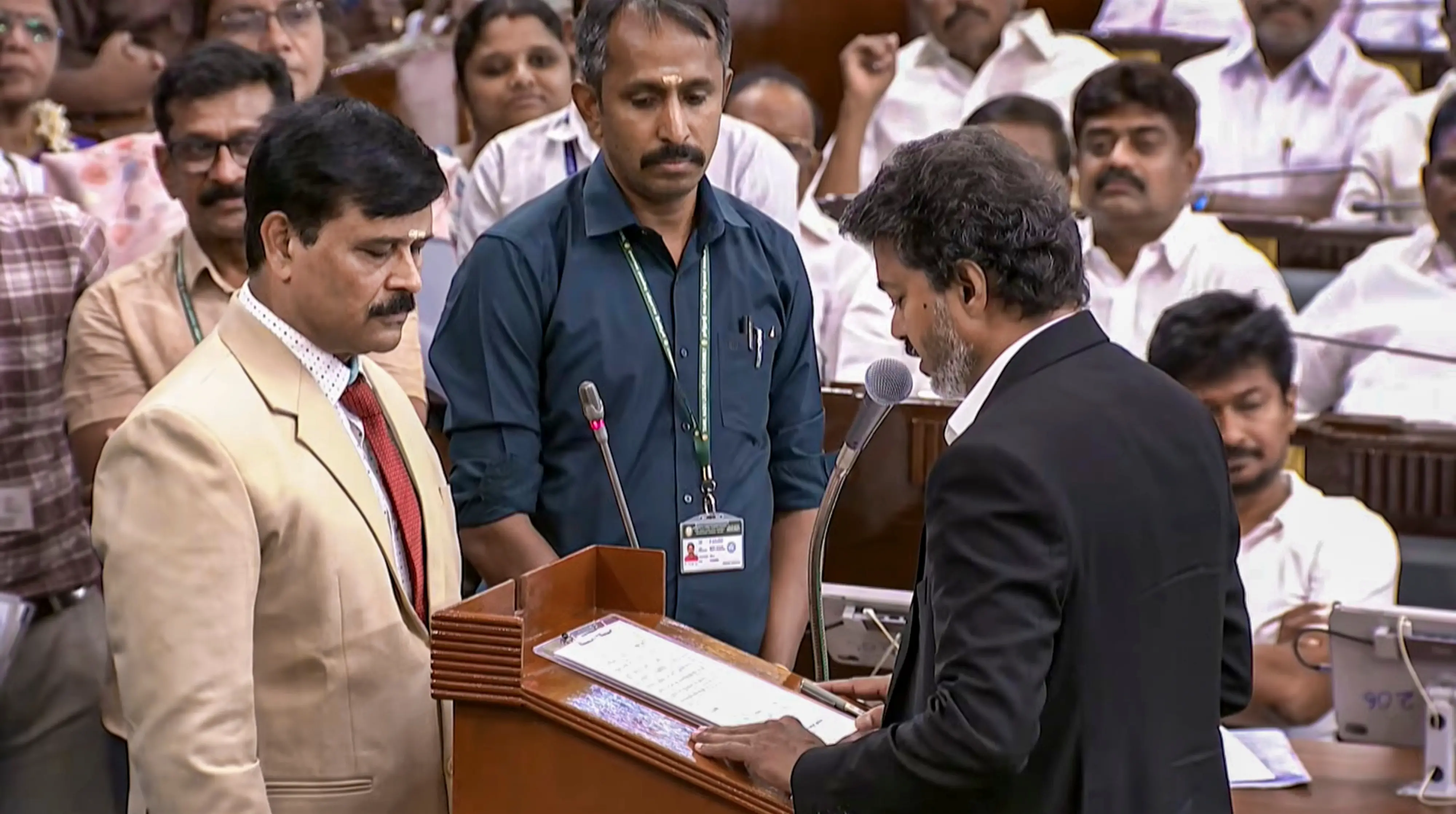 Tamil Nadu Chief Minister C Joseph Vijay takes oath as Member of the Legislative Assembly | Photo: PTI