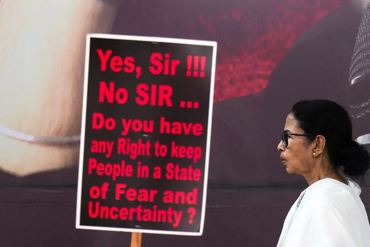 West Bengal Chief Minister Mamata Banerjee during a sit-in protest against alleged arbitrary deletions in the post-SIR voter list, in Kolkata (Photo: PTI)