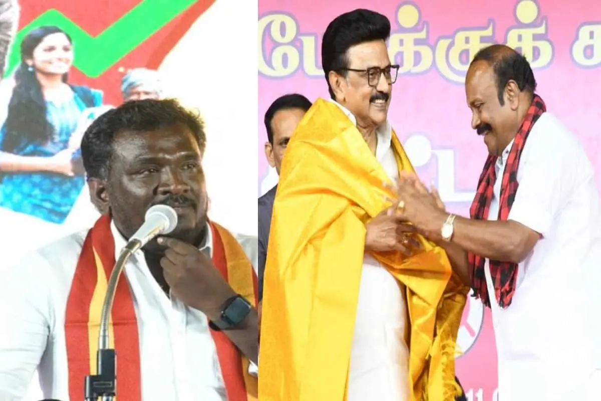 Srinivasa Sethupathy (L); Periakaruppan with M K Stalin
