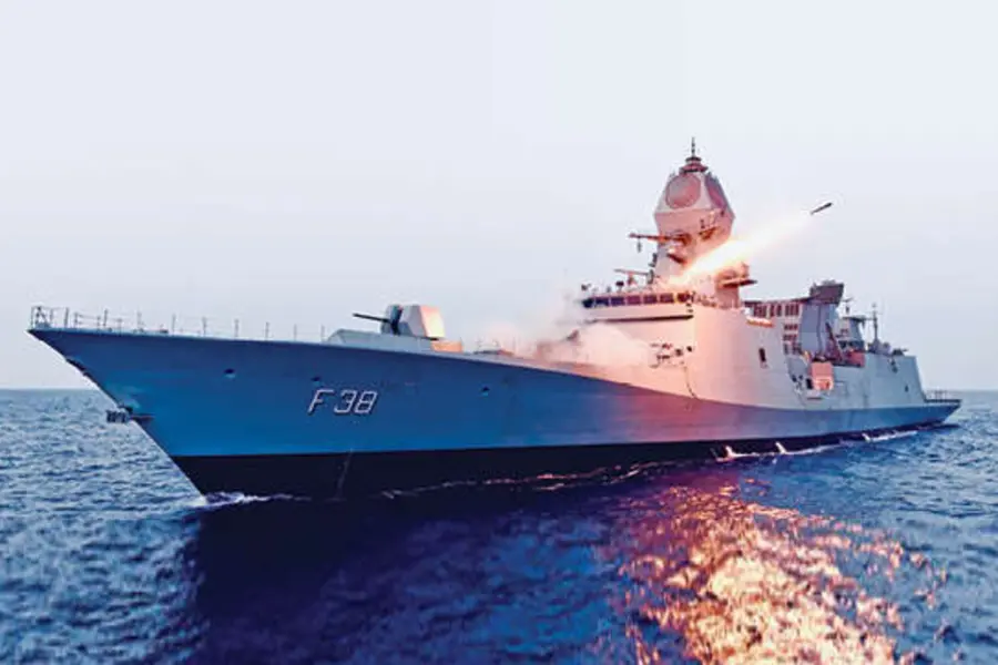 The advanced stealth frigate INS Mahendragiri of the Indian Navy equipped with BrahMos missiles and modern surveillance systems
