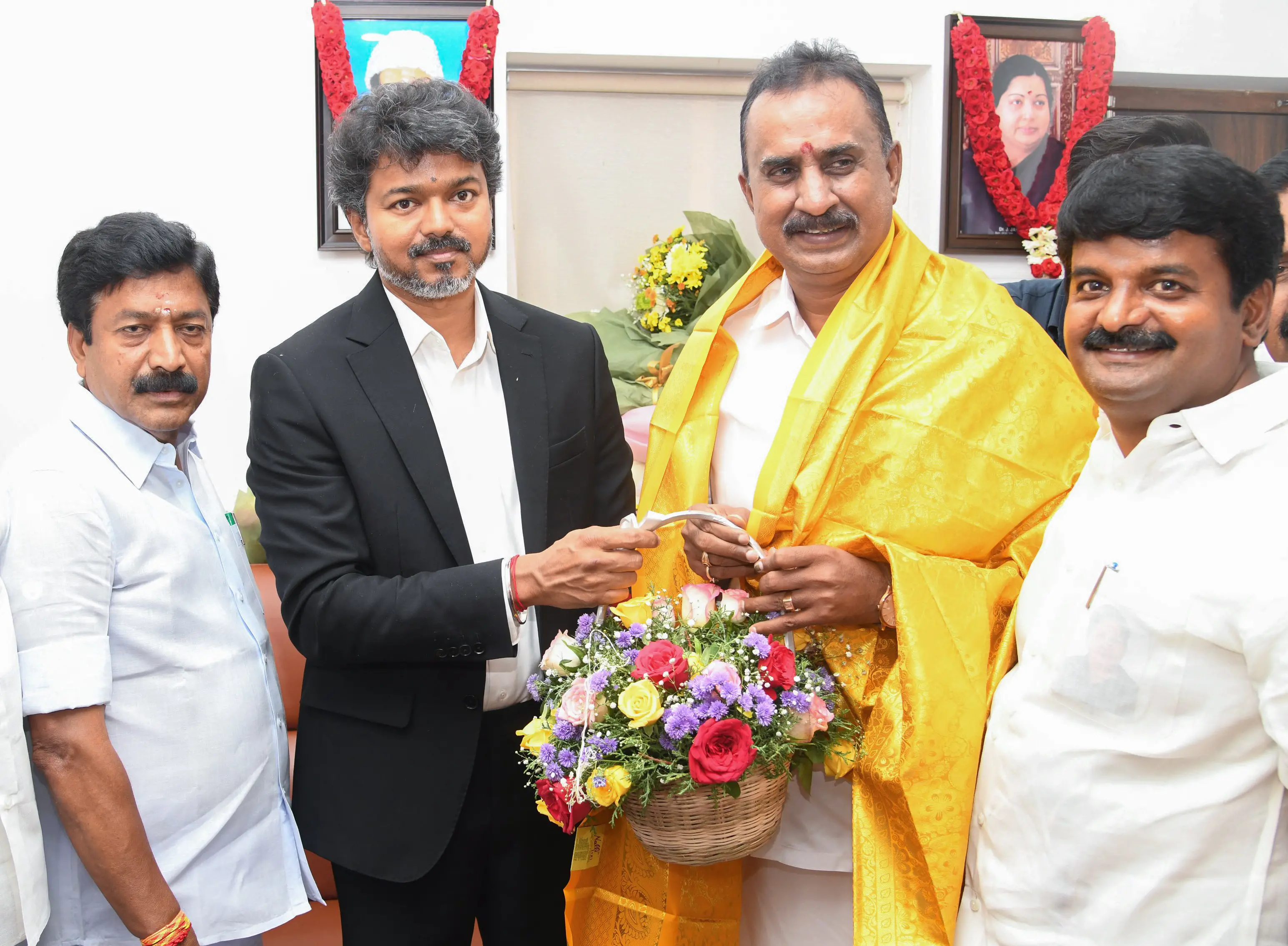 Tamil Nadu CM Vijay with AIADMK MLA C V Shanmugam | Photo: ANI