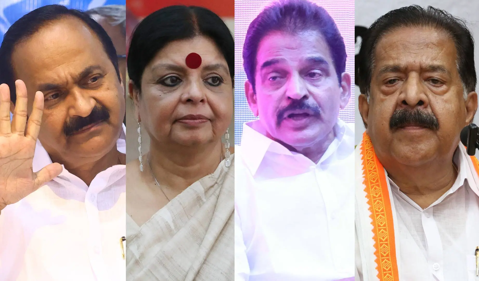 വി.ഡി. സതീശൻ, ദീപാ ദാസ് മുൻഷി, കെ.സി. വേണുഗോപാൽ, രമേശ് ചെന്നിത്തല | Photo: Mathrubhumi
