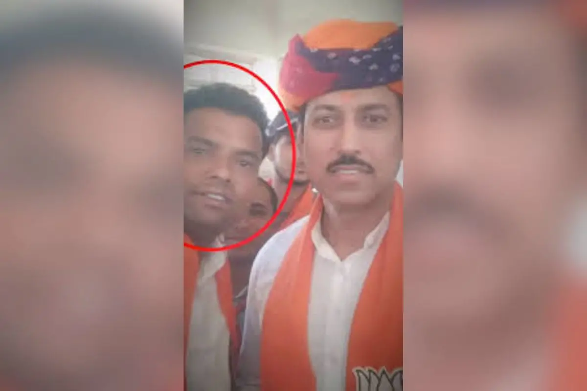 Dinesh Binwal (circled), the BJP-linked leader arrested in the Rajasthan NEET paper leak case, is seen with party figures in a photo now going viral on social media.