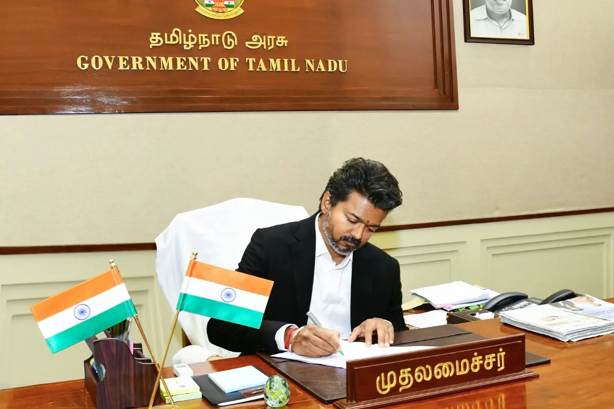 Newly-sworn Tamil Nadu Chief Minister C. Joseph Vijay assumes the office | Photo: ANI