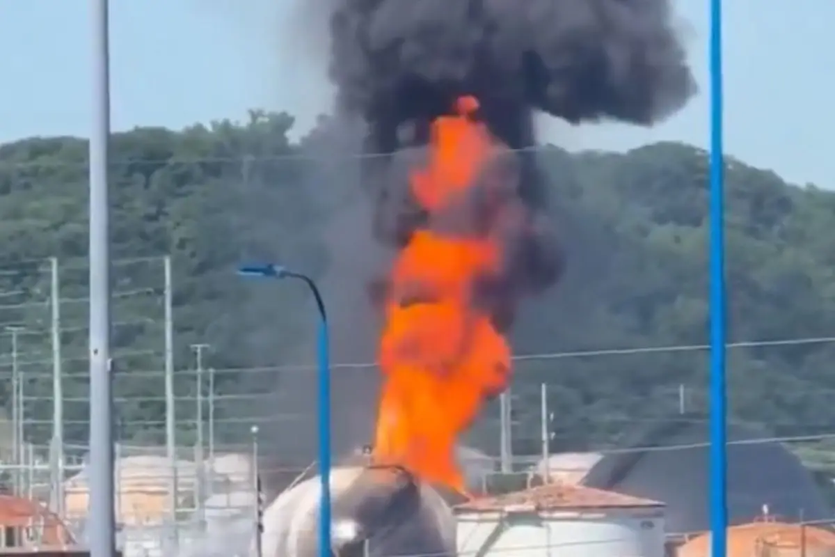 Massive flames and thick black smoke rise from the Sinclair refinery in Tulsa, Oklahoma, after a major fire broke out at the facility.