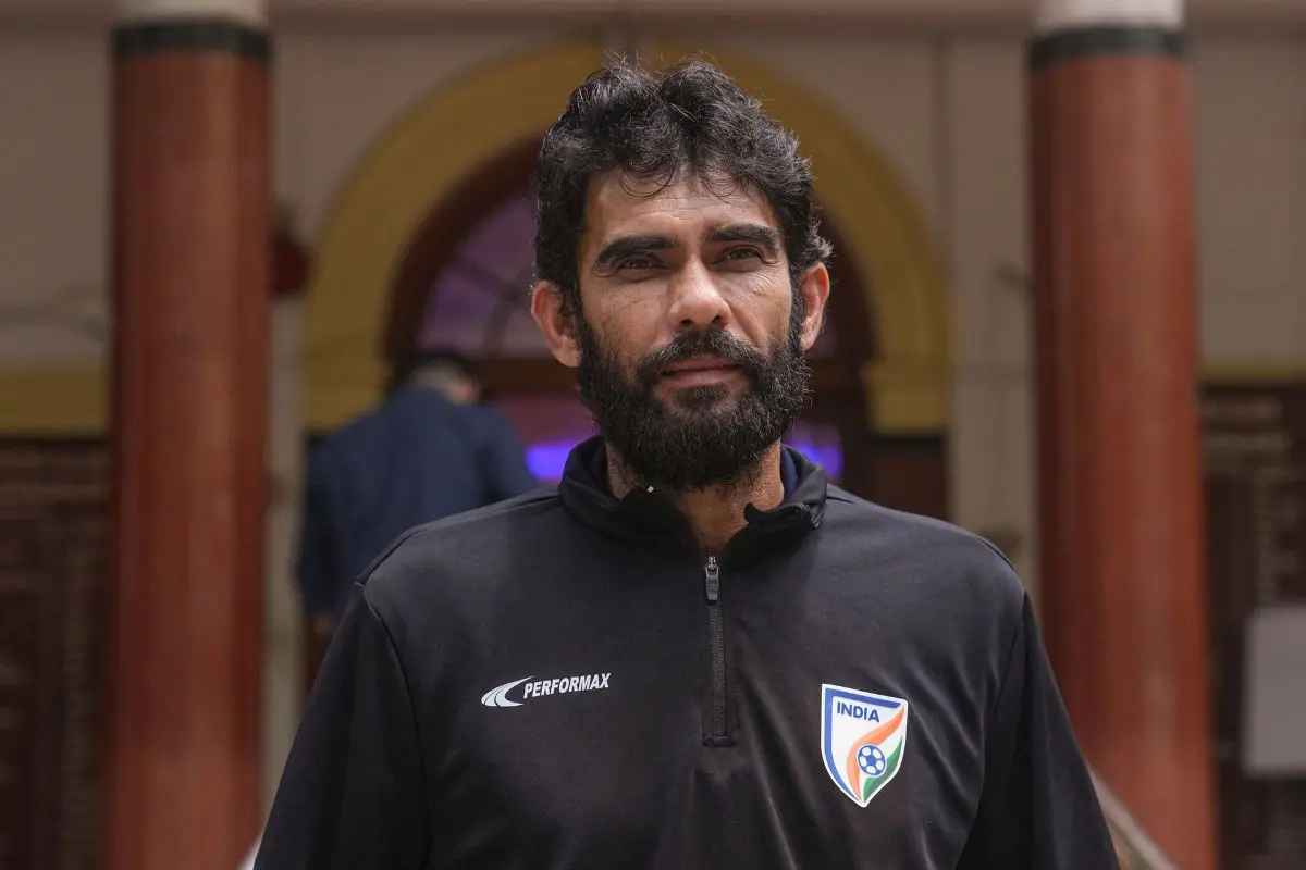 Indian Men's National Football Team head coach Khalid Jamil. (PTI Photo/Shailendra Bhojak)