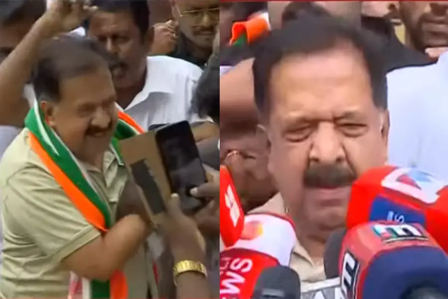രമേശ് ചെന്നിത്തല തിരികെയെത്തി, സ്വീകരിച്ച് പ്രവർത്തകർ; സതീശനെത്തും മുമ്പ് വീട്ടിൽ നിന്ന് മാറി