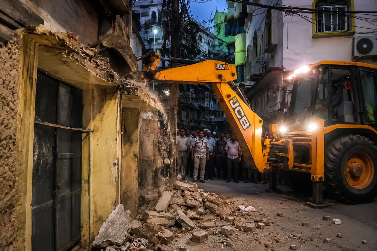 Bulldozers demolish alleged illegal structures in Kolkata's Muslim-majority Topsia-Tiljala area before the Calcutta High Court ordered an interim stay on the drive. (Screengrab: ANI video)