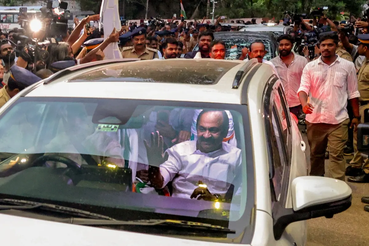 Chief Minister-designate VD Satheesan arrives to attend the Congress Legislature Party meeting, in Thiruvananthapuram.| Photo: PTI
