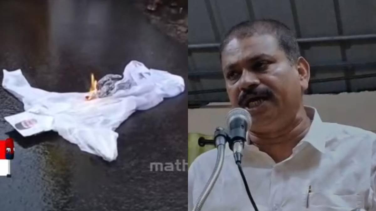 വെള്ളാപ്പള്ളി നടേശനെതിരെ വെല്ലുവിളി; ലീഗ് നേതാവിന്റെ കോലം കത്തിച്ച് എസ്.എൻ.ഡി.പി പ്രതിഷേധം