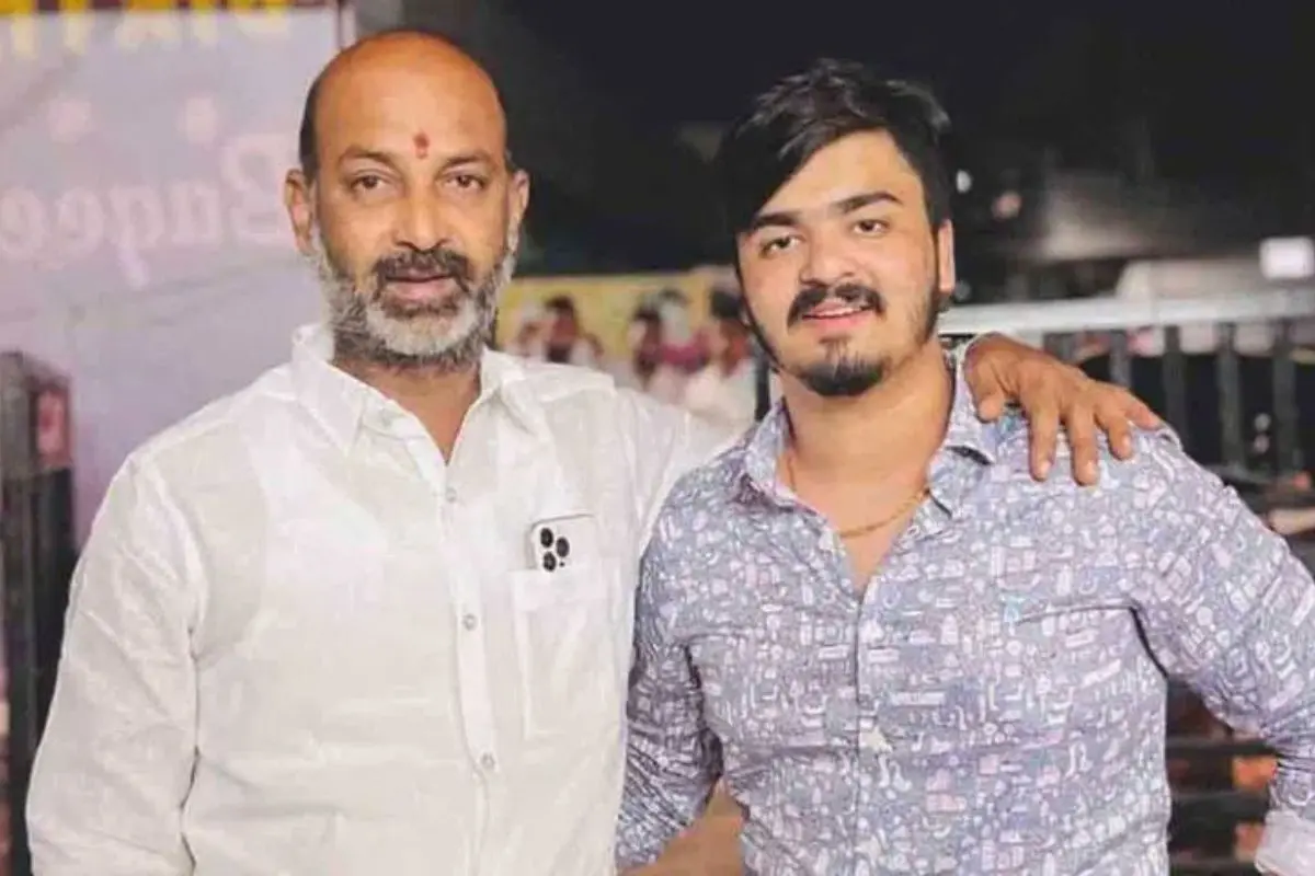Union Minister Bandi Sanjay Kumar with his son Bandi Bhageerath Sai, who was arrested in a POCSO case in Telangana.