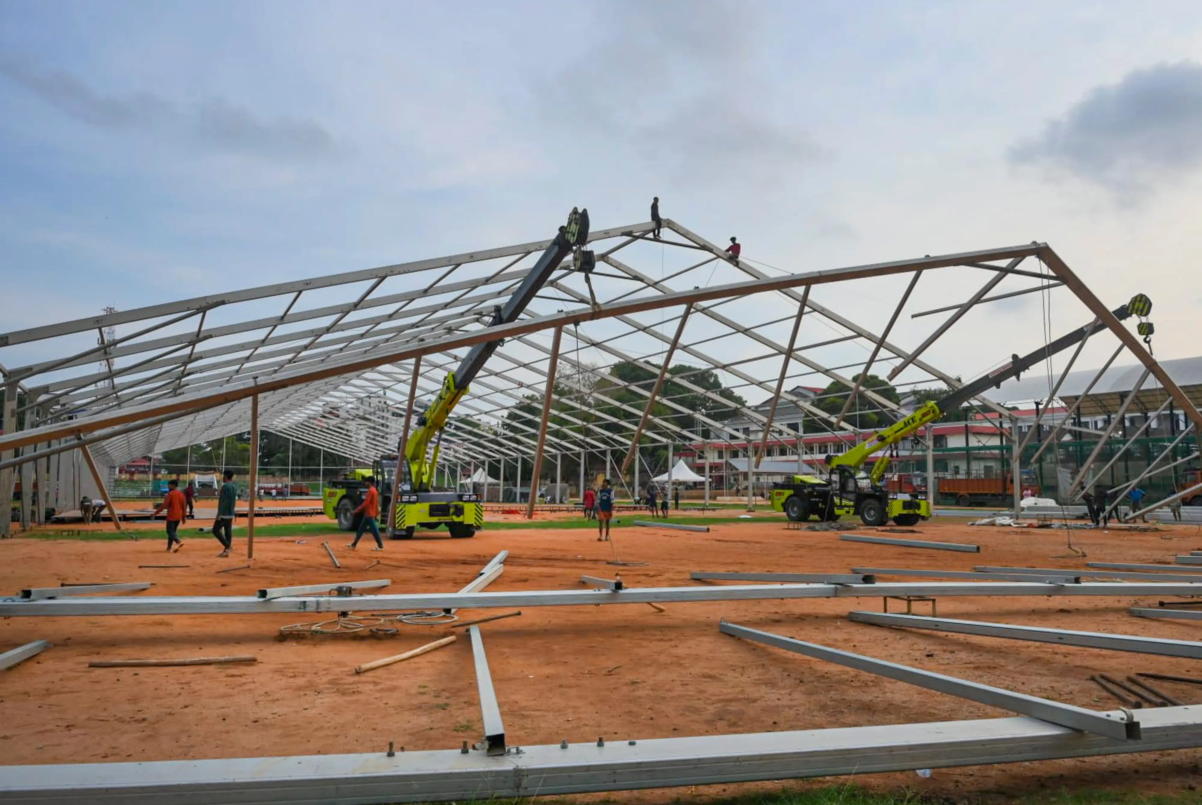 Preparations underway ahead of the swearing-in ceremony of Kerala Chief Minister-designate VD Satheesan, at Central Stadium, in Thiruvananthapuram | Photo: PTI