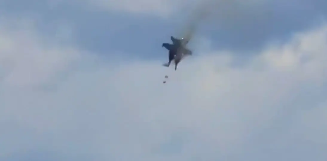 A screengrab of the video showing the accident involving two US Navy jets