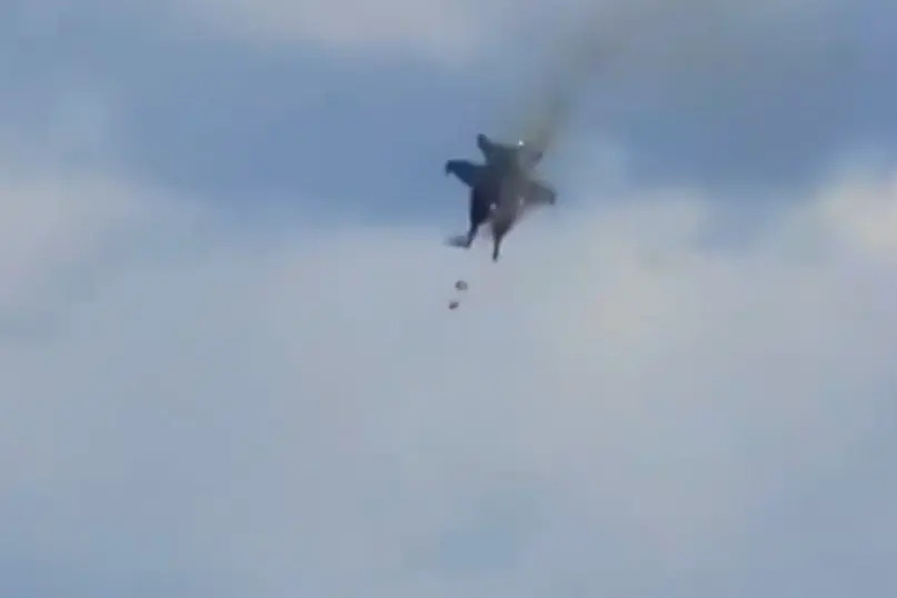 A screengrab of the video showing the accident involving two US Navy jets