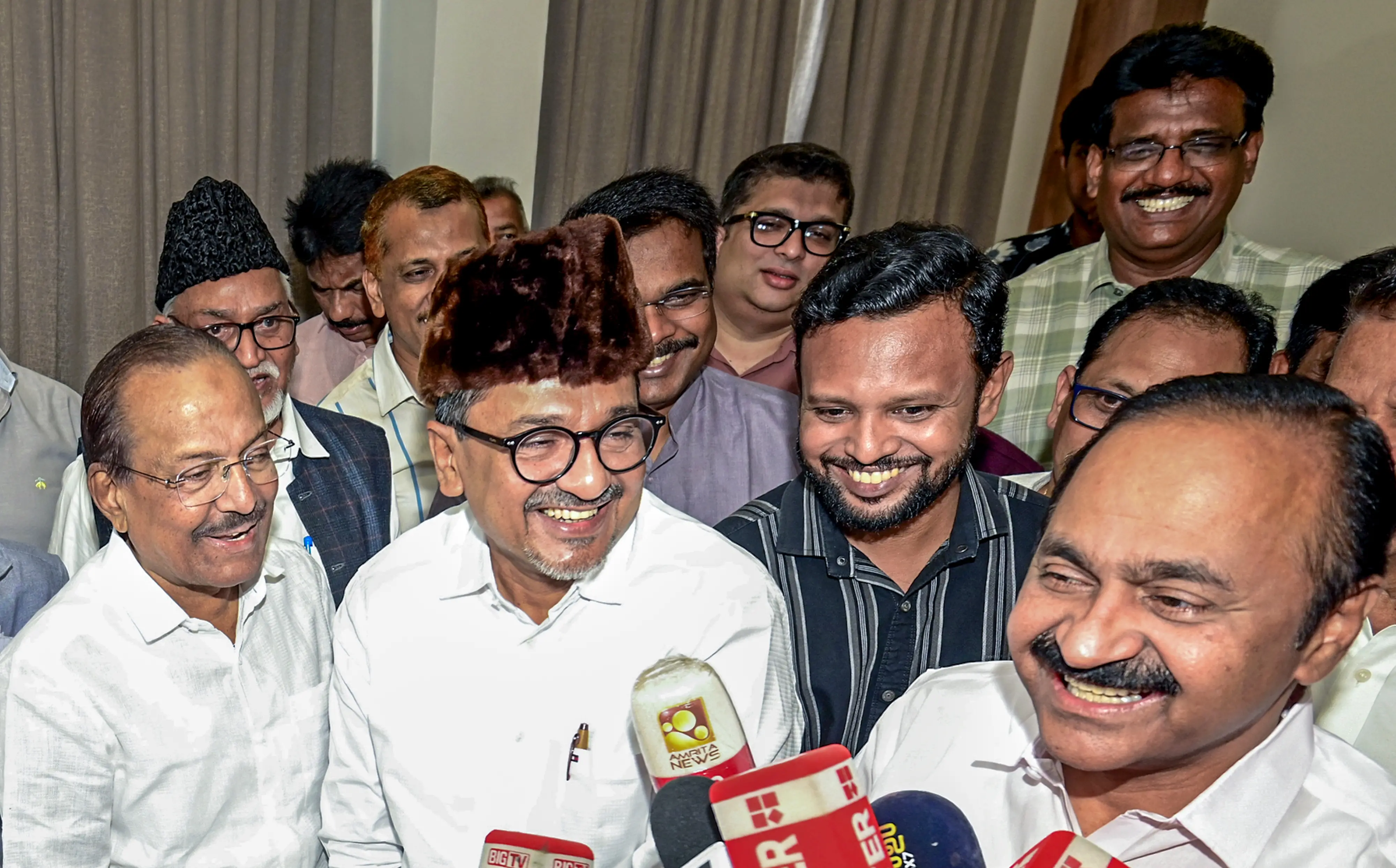 Kerala Chief Minister-designate VD Satheesan speaks to the media in Thiruvananthapuram alongside IUML leaders | PTI