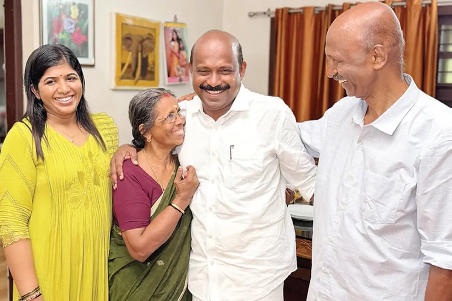 Newly appointed state cabinet minister M Liju who secured a brilliant legislative assembly victory from Kayamkulam, with family