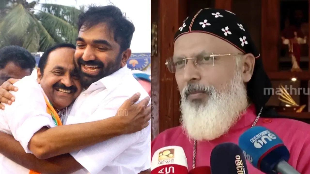 ചാണ്ടി ഉമ്മനൊപ്പം തിരഞ്ഞെടുപ്പ് വിജയത്തിന്റെ സന്തോഷം പങ്കിടുന്ന വി.ഡി. സതീശൻ | ചിത്രം: അരുൺ കൃഷ്ണൻകുട്ടി, മാതൃഭൂമി | ഡാ. യുഹാനോന് മാര് ദീയസ്കോറോസ് മെത്രാപൊലീത്ത (MBTV Screengrab)