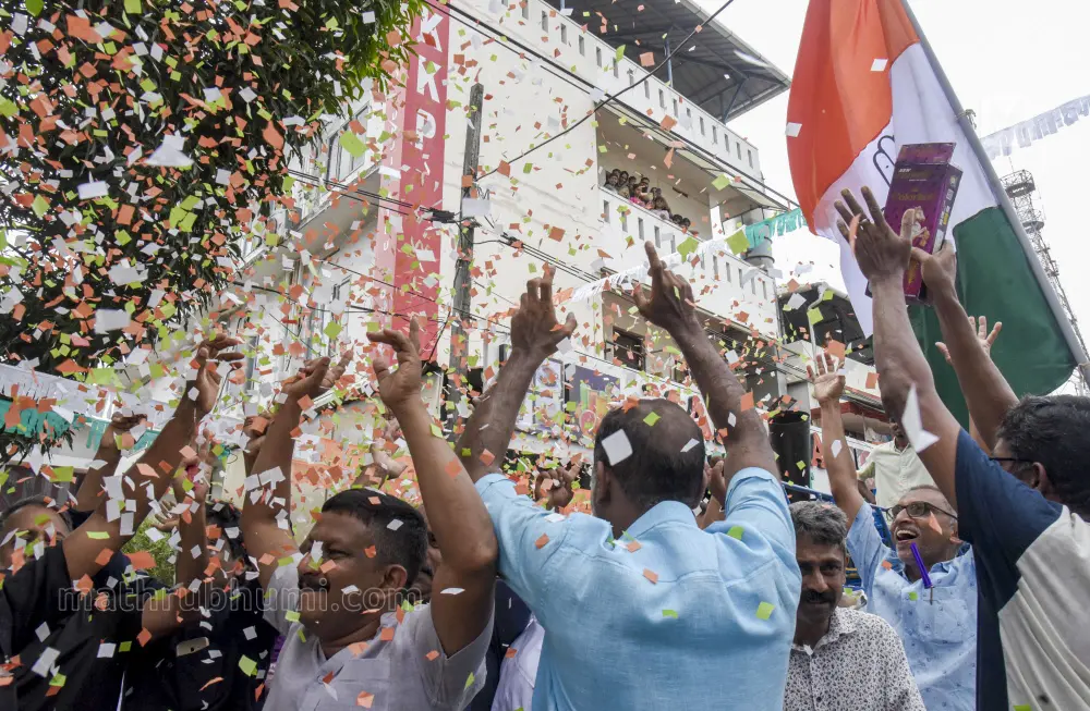 UDF workers celebrate on the day of swearing-in ceremony of the Kerala government | PTI