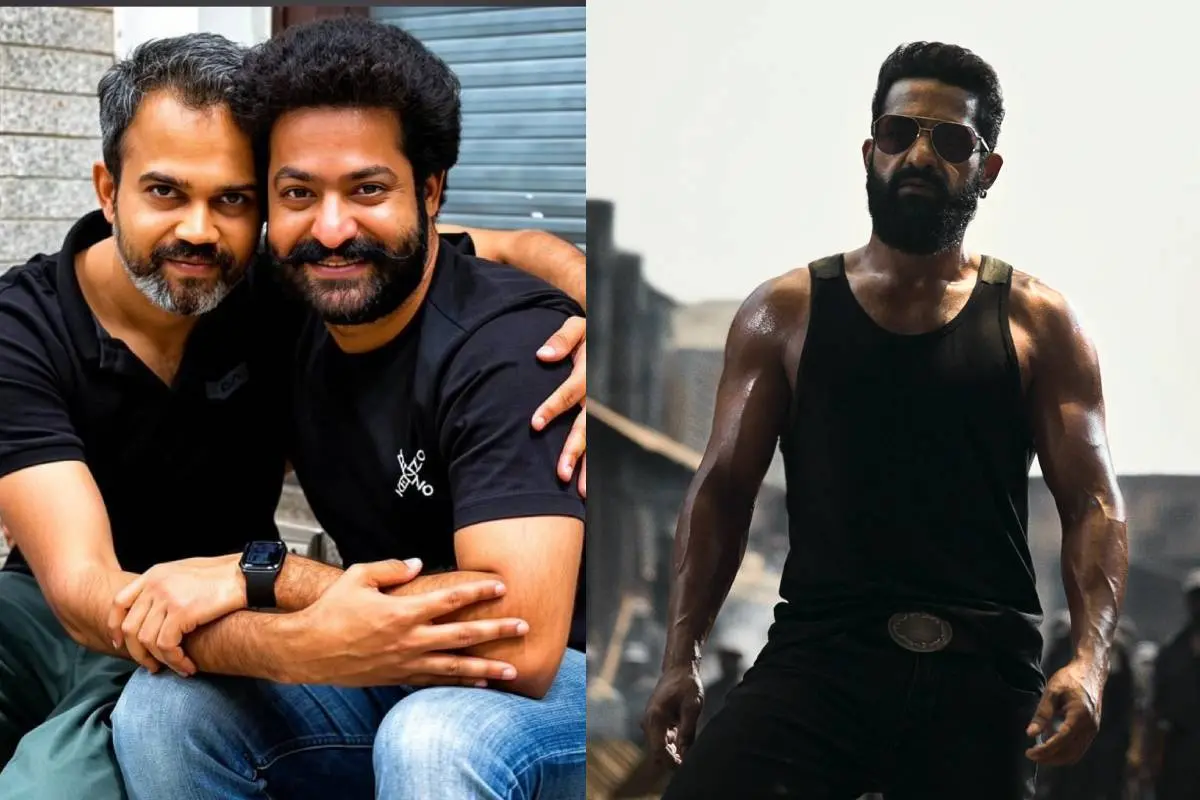 സംവിധായകൻ പ്രശാന്ത് നീലും ജൂനിയർ എൻടിആറും, ഡ്രാഗൺ എന്ന ചിത്രത്തിൽനിന്നൊരു രംഗം | ഫോട്ടോ: Instagram, Screengrab