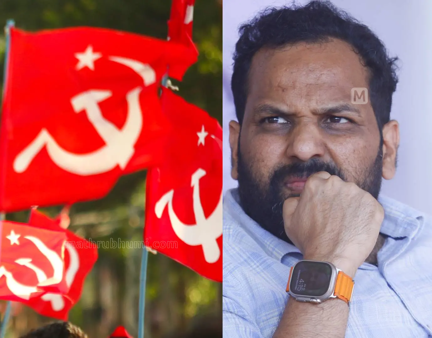 സിപിഎമ്മിന്റെ െകാടി, ബിനീഷ് കോടിയേരി | Photo: Mathrubhumi