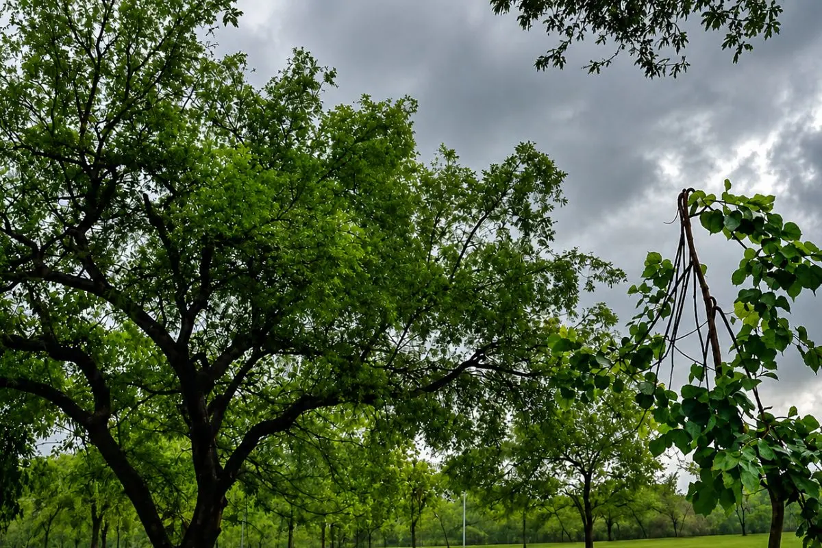 Dark rain clouds hover over Delhi skies as light showers bring temporary relief from scorching summer heat. (PTI Photo)