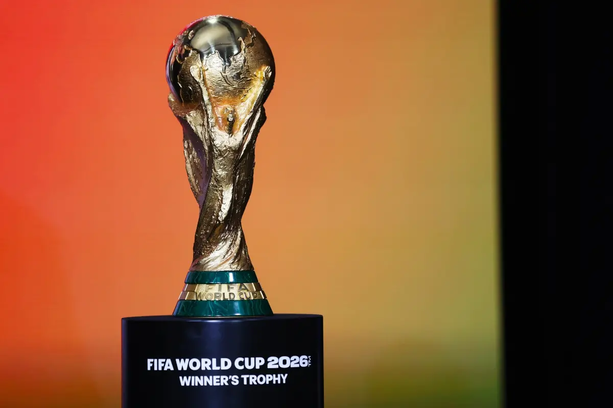 A FIFA World Cup trophy is displayed on stage for a panel on the 2026 FIFA World Cup soccer tournament halftime show at the Global Citizen NOW summit.| Photo: AP