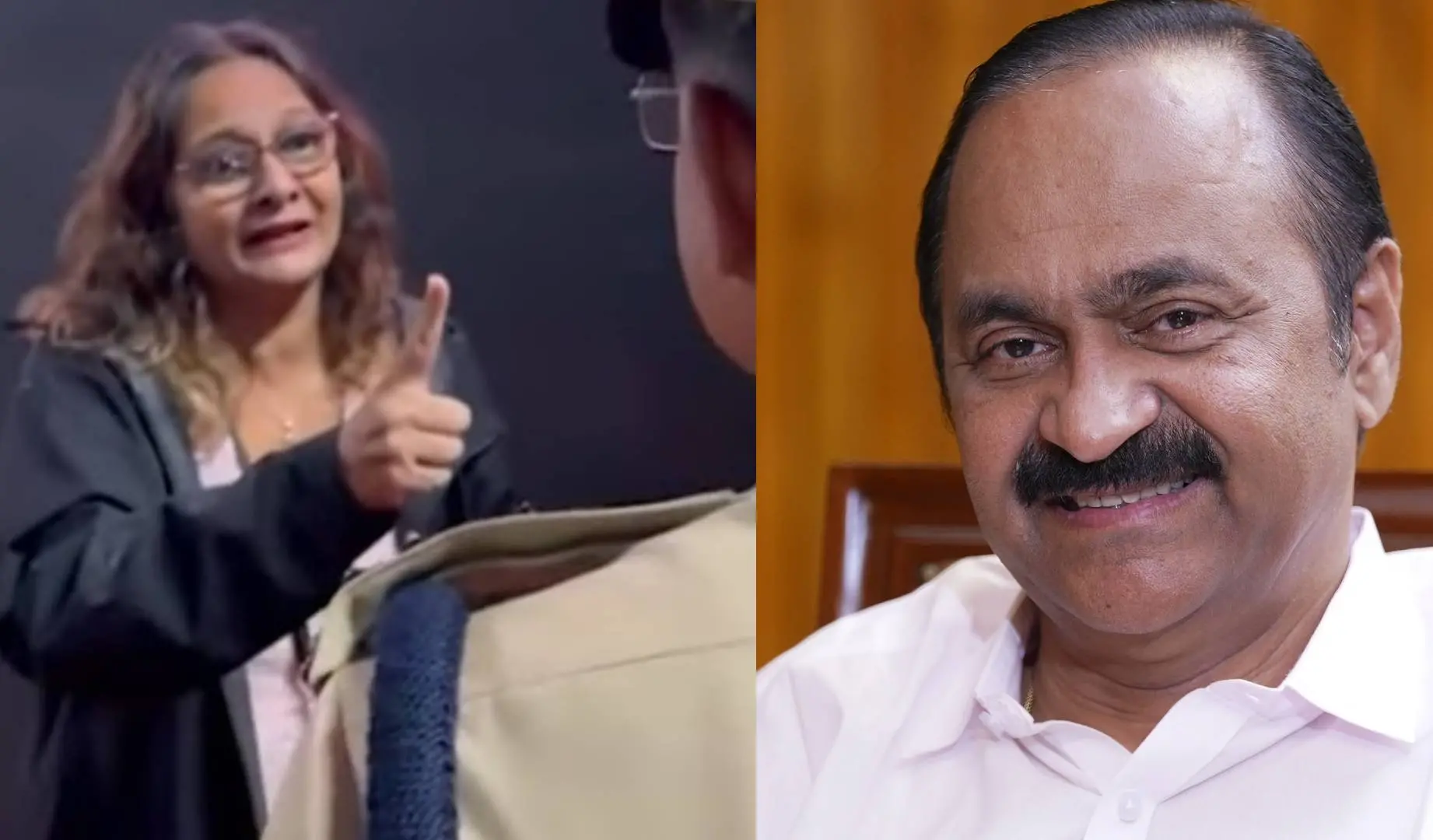 നീതയെ പോലീസ് സ്ഥലത്തുനിന്ന് നീക്കം ചെയ്യുന്നു, മുഖ്യമന്ത്രി വി.ഡി. സതീശൻ | image courtesy: mathrubhumi news screengrab, mathrubhumi