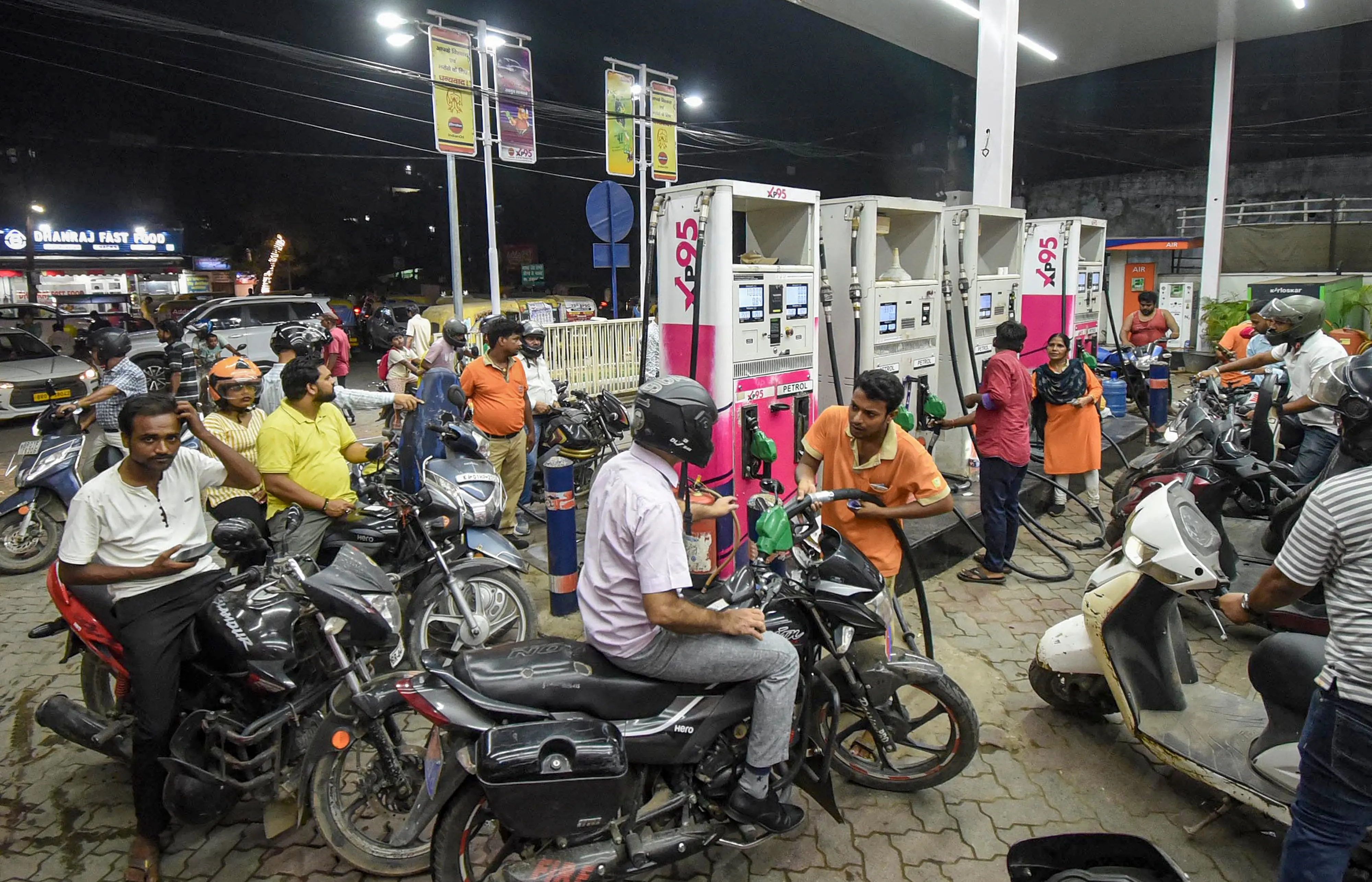 Consumers wait at a petrol station amid multiple hikes in fuel prices, in Patna, Sunday, May 24, 2026. (PTI Photo)