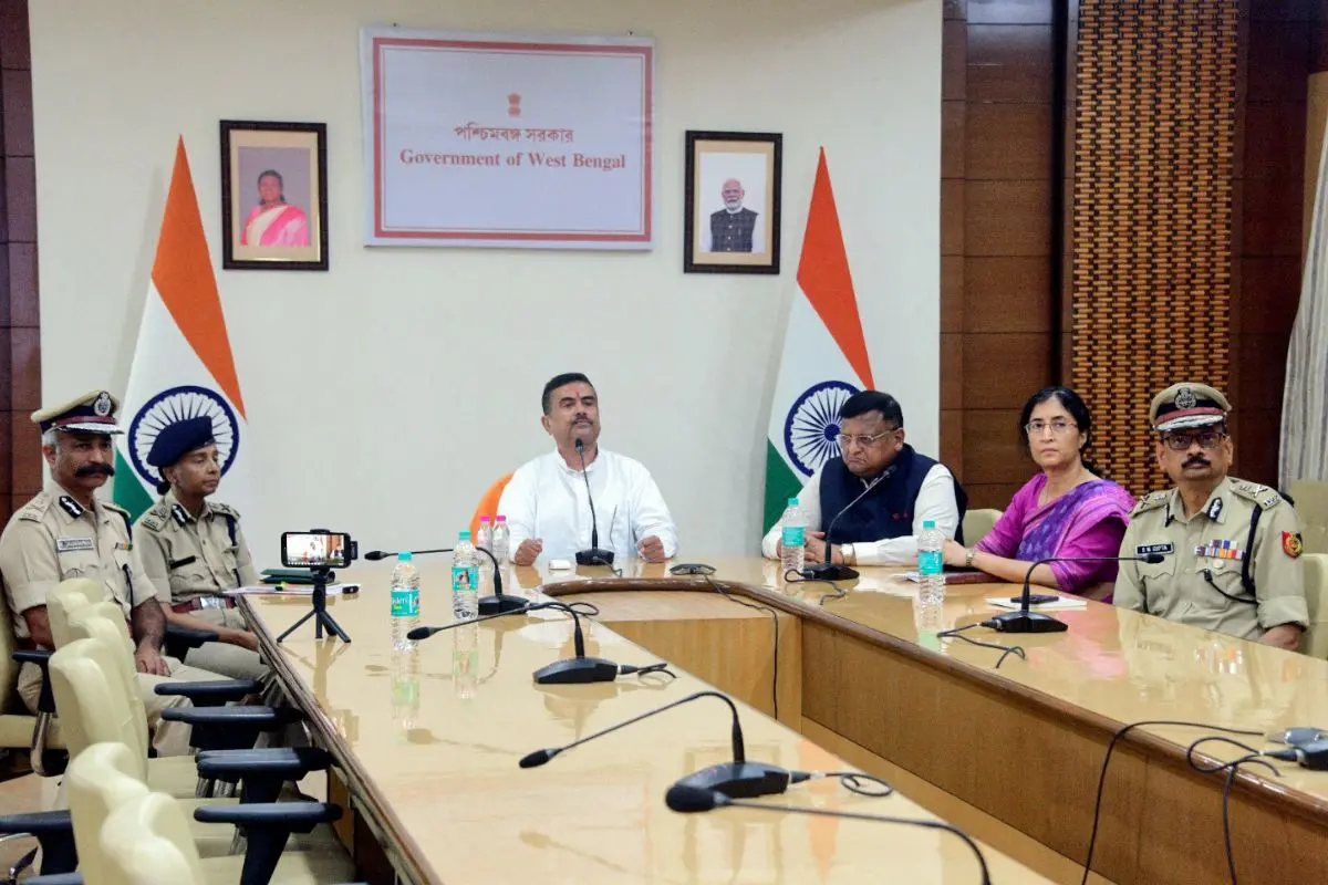 West Bengal Chief Minister Suvendu Adhikari speaks at a press conference at Nabanna in Kolkata on Monday. (ANI Photo)