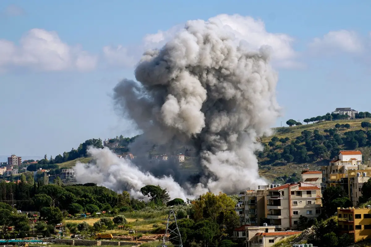Smoke rises following an Israeli airstrike that targeted the southern Lebanese village of Nabatieh. | Photo: AFP
