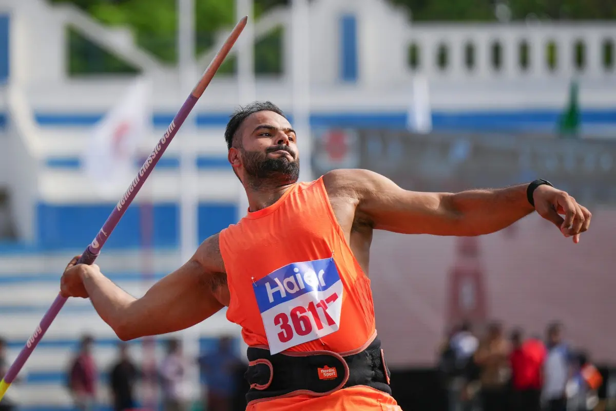 Double paralympic gold medallist Sumit Antil competes in the men's F64 javelin throw event during the 8th Indian Open Para Athletics International Championship 2026 | Photo: PTI